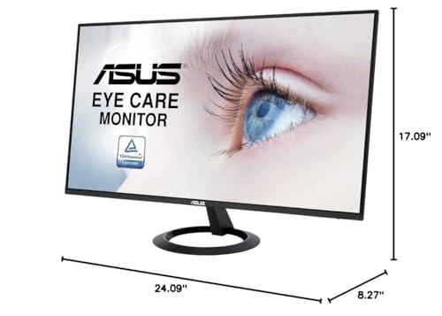 ASUS ASUS 27 1080P Monitor (VZ27EHE) - Full HD, IPS, 75Hz, 1ms, Adaptive-Sync/FreeSync, Low Blue Light, Flicker Free, Ultra-Slim, VESA Mountable, Frameless, HDMI, VGA, 14\"x24.1\"x1.5\",Black