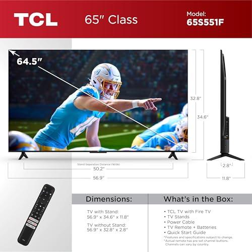 TCL TCL 65-Inch Class S5 UHD 4K LED Smart TV with Fire TV (65S551F, 2024 Model), Dolby Vision, HDR PRO+, Dolby Atmos, Alexa Built-in with Voice Remote, Apple AirPlay 2 Compatibility, Streaming Television