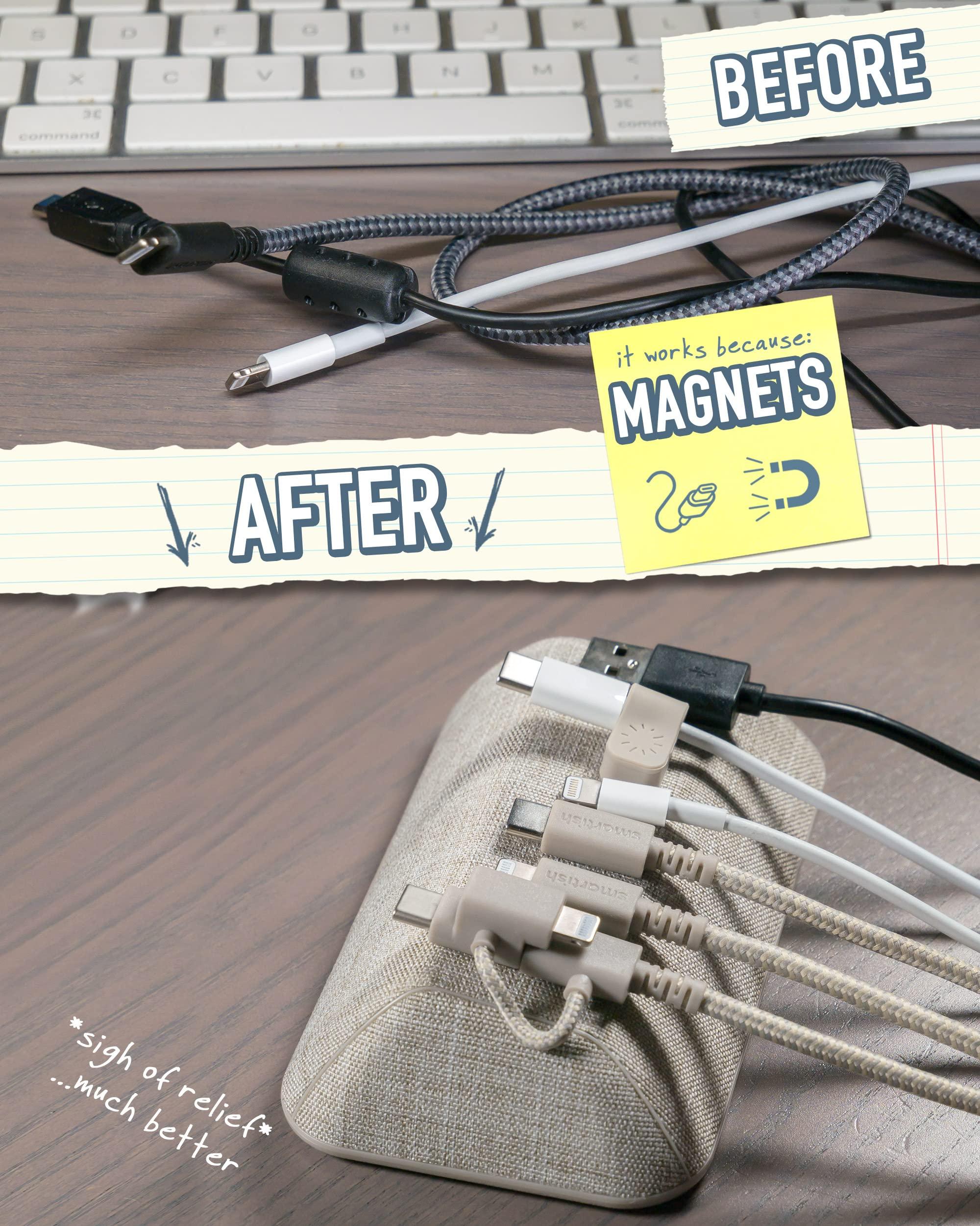 Smartish Smartish Magnetic Cord Holder - Bigger Cable Wrangler Organizer with Magnet Clips for Charger Management on Desktop, Nightstand, or Side Table - Holds 6+ Cables - Lightly Toasted Beige