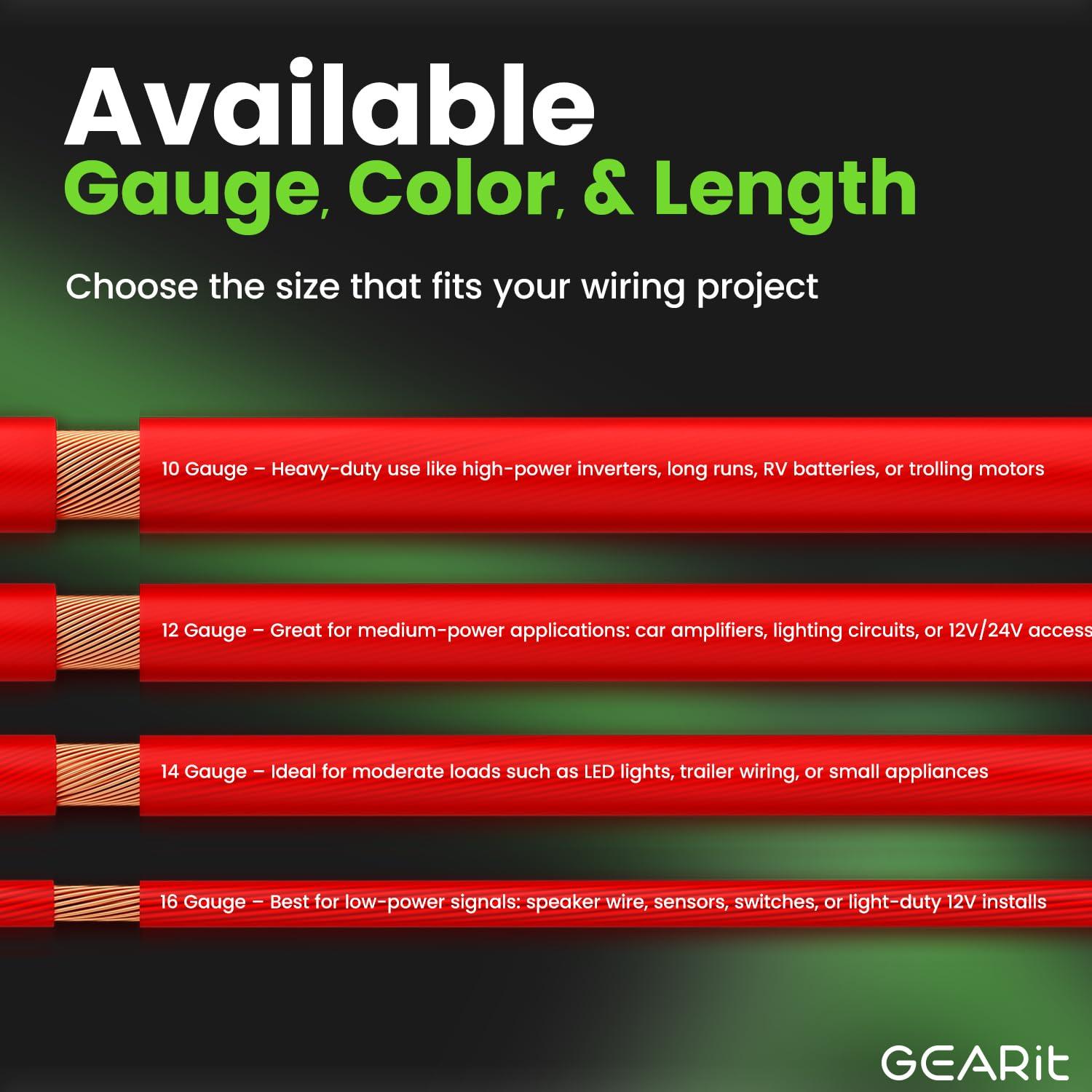 GEARit GEARit 10 Gauge Wire (100ft Each - Black/Red) Copper Clad Aluminum CCA - Primary Automotive Power/Ground for Battery Cable, Car Audio, Trailer Harness, Electrical - 200 Feet Total 10ga AWG Wire