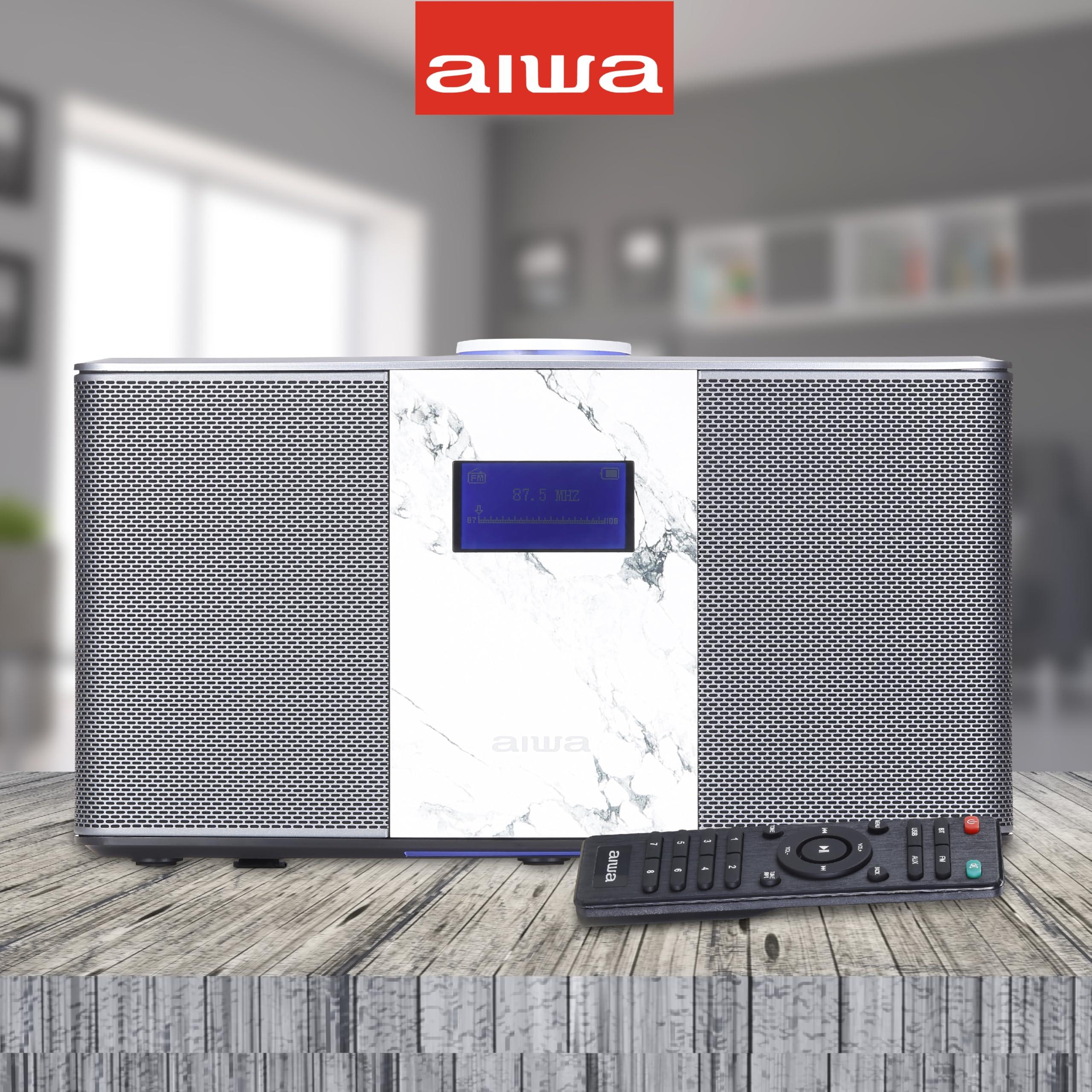 Aiwa Aiwa Exos 5 Wireless Speaker - Unleash Powerful Sound and Versatile Connectivity On-The-Go Experience Bluetooth Freedom, FM Radio, Clock, 20W RMS, LCD Display, and Alarm Clock Functionality