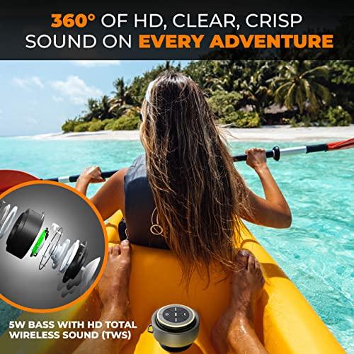 iFox Creations iFox Portable Bluetooth Shower Speaker, IPX7 Waterproof Outdoor Wireless Speaker, Built-in Mic, Carabiner, Beach, Camping, Hiking, Pool, Great Gift, Black/Gold