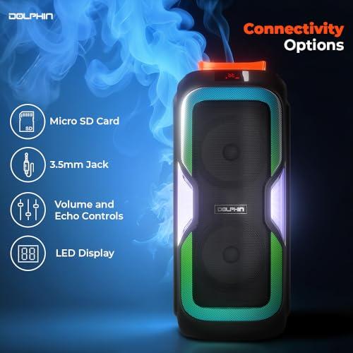 Dolphin Dolphin New SP-1060RBT: Crisp & DEEP BASS - Dual 10\" Bluetooth Portable Speaker w/Light Show - Rechargeable Speaker | Immersive Sound, Vibrant LED Lights, Wireless Connectivity
