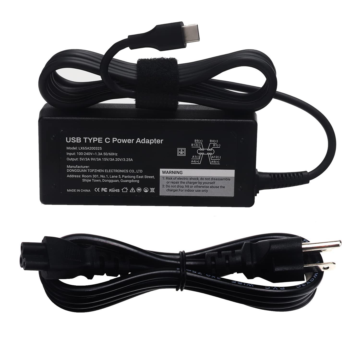 MUKIZRE 65W 45W USB Type C AC Power Adapter Laptop Charger for Dell XPS 13 9380 9370 9365 9360 9350 LA65NM170 2YKOF 02YKOF XPS 12 9250 Latitude 12 7275 Latitude 7370 5175 5285 for Lenovo HP ASUS ACER Laptop