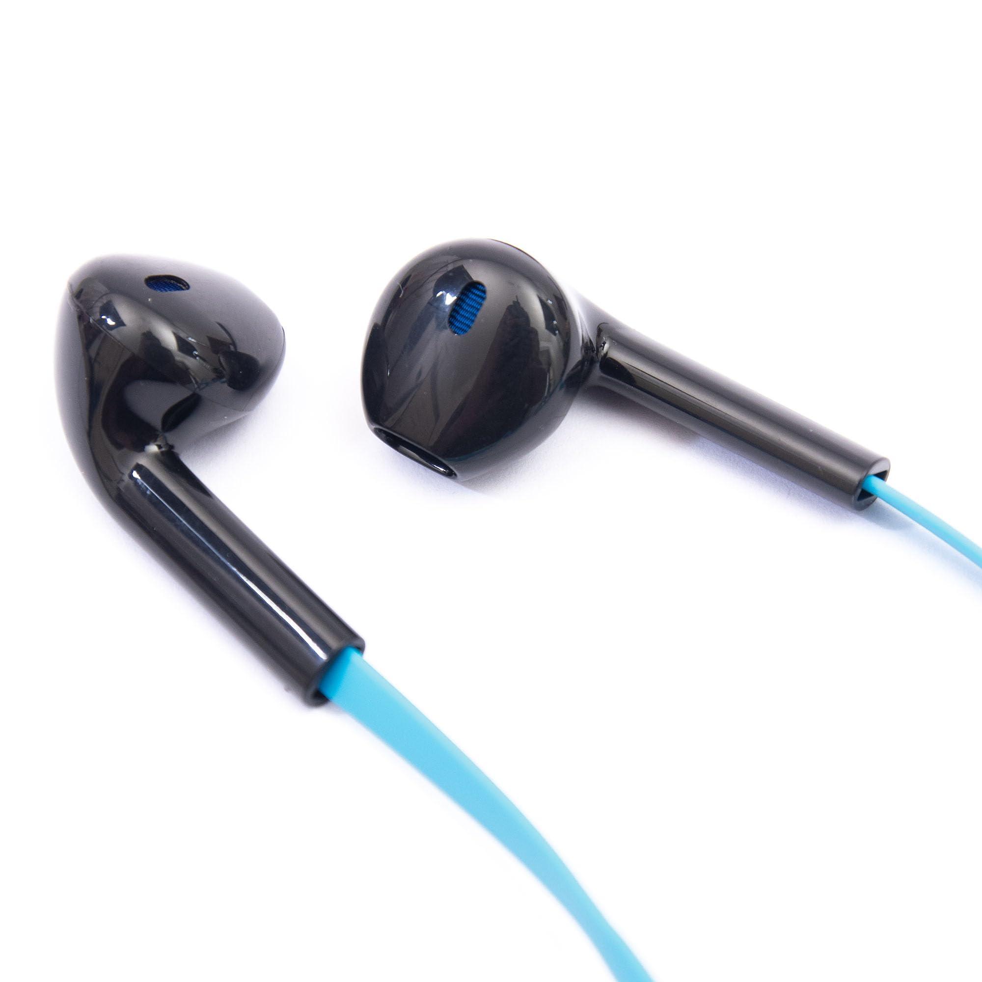 R RADIOSHACK RadioShack Stereo Earphones with Cord, Wired Earbuds with Microphone and Volume Control Buttons, Soft Silicone Tips for Comfortable Extended Wear and Secure Fit, Blue and Black