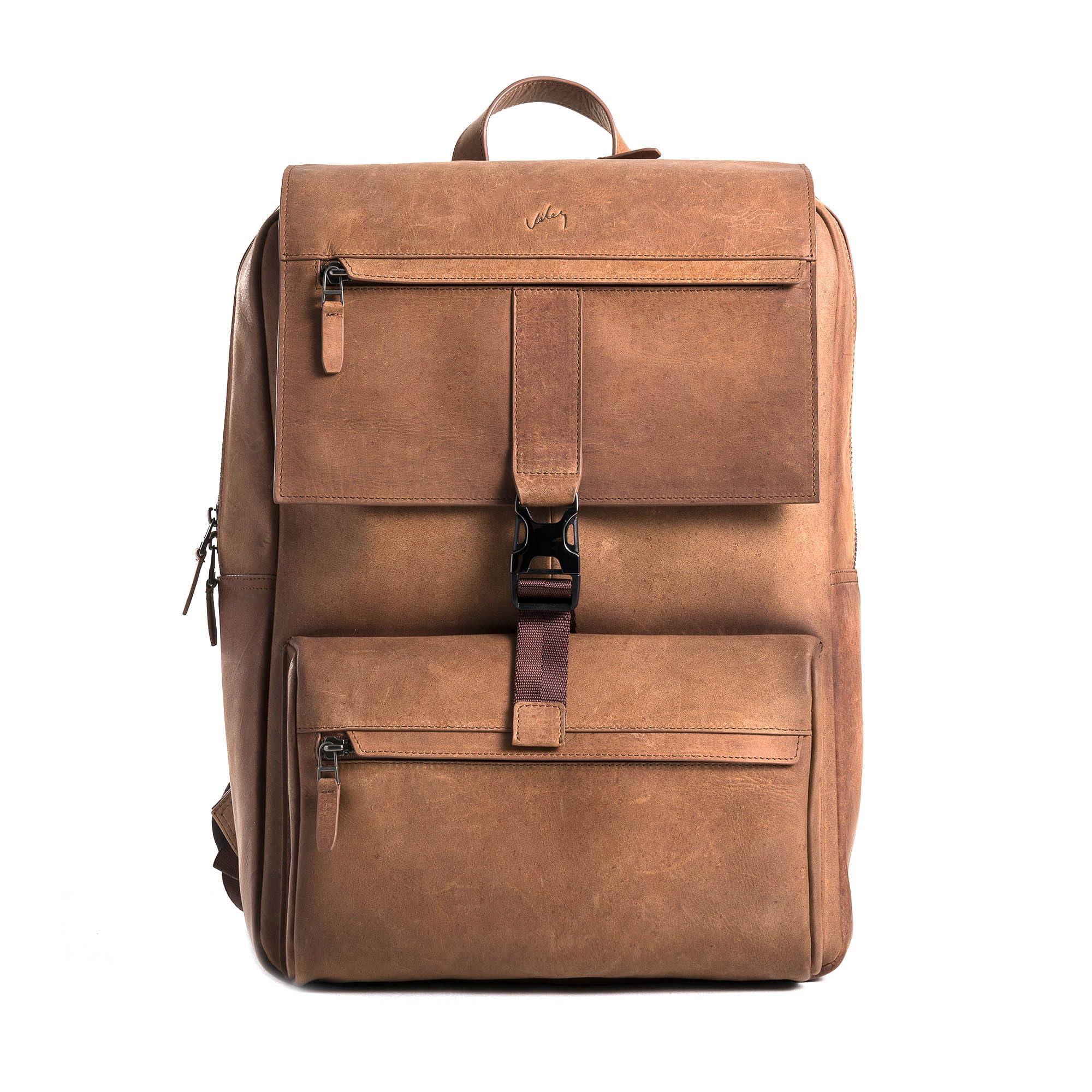 VELEZ VELEZ Brown Top Grain Leather Backpack + Black Messenger Bag for Men