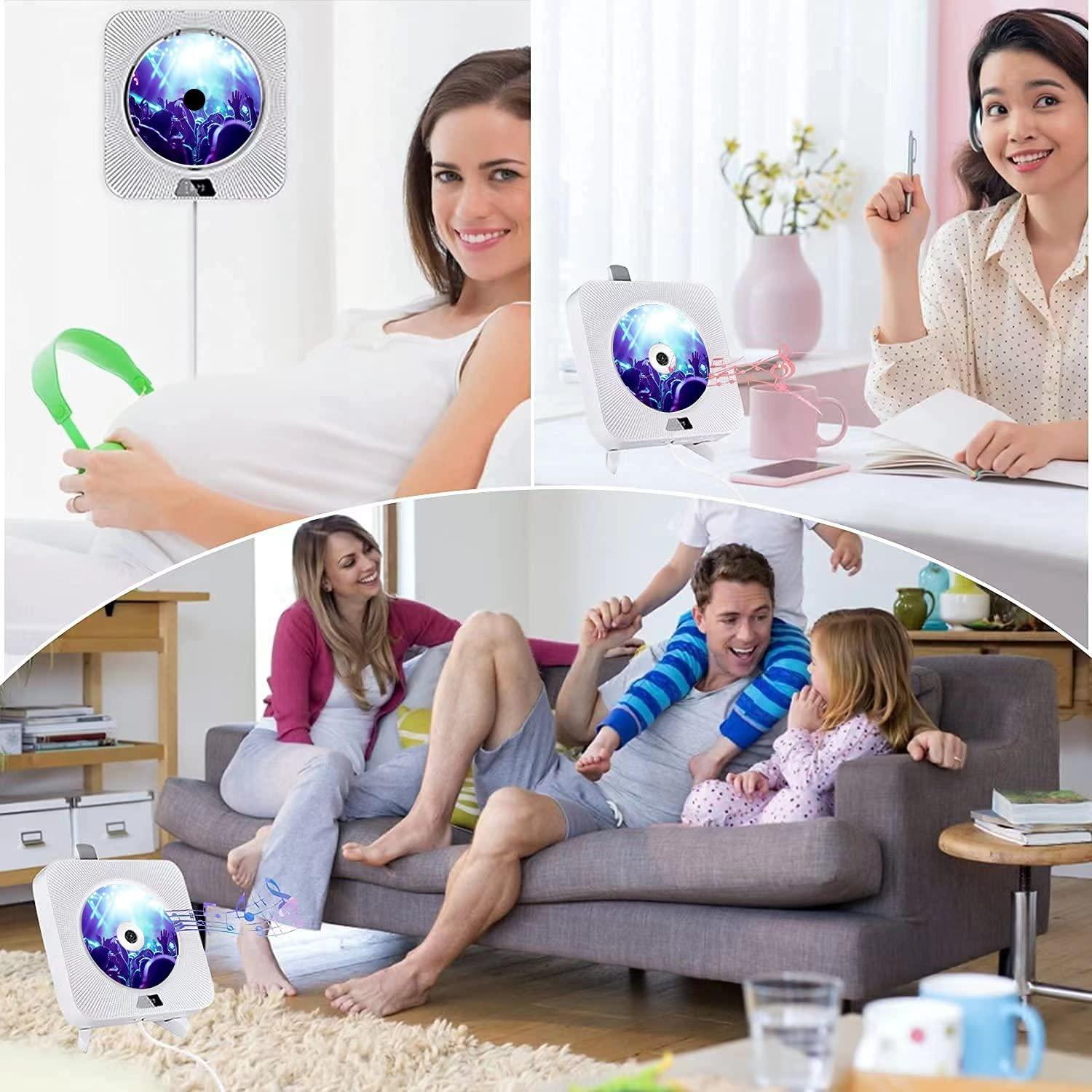 Gimigo Portable CD Player with Bluetooth, Wall Mountable CD Player with Dust Cover,FM Radio,Built-in Speakers,USB Port,AUX Input,LCD Display