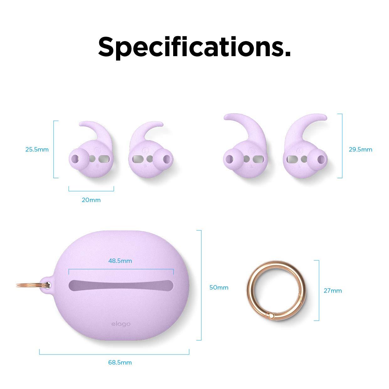 elago elago Earbuds Hook Cover Compatible with Apple AirPods 2 & 1 or EarPods Ergonomic Design, Durable Construction, Full Access [4 Pairs: 2 Large + 2 Small] (Lavender)