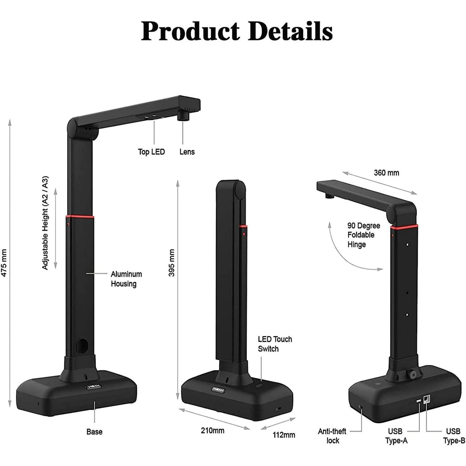 LHQYA Document Scanner, 23MP A2 Large Format Camera Scanner, Built-in OCR Function/Support Video Recording/Built-in High-brightness LED Light, for Book/Document Scanning