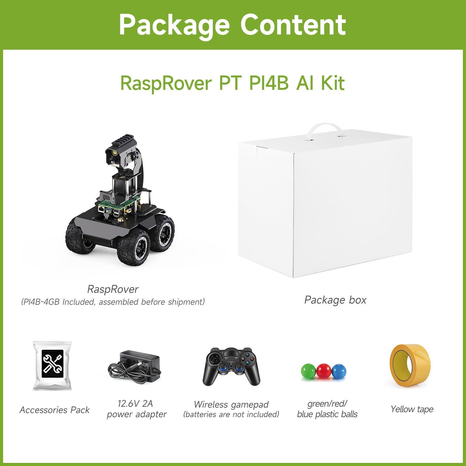 waveshare Waveshare RaspRover Open-Source 4WD AI Robot,Compatible with Raspberry Pi 4B, Dual Controllers, Computer Vision, Comes with Pan-Tilt Module, PI4B-4GB Included