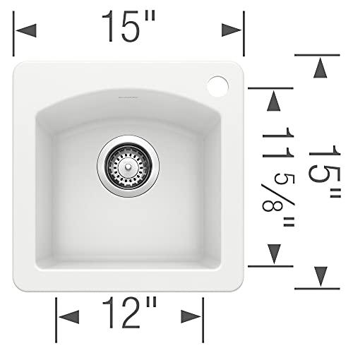 BLANCO BLANCO, White 440205 DIAMOND SILGRANIT Drop-In or Undermount Bar Sink, 15" X 15"
