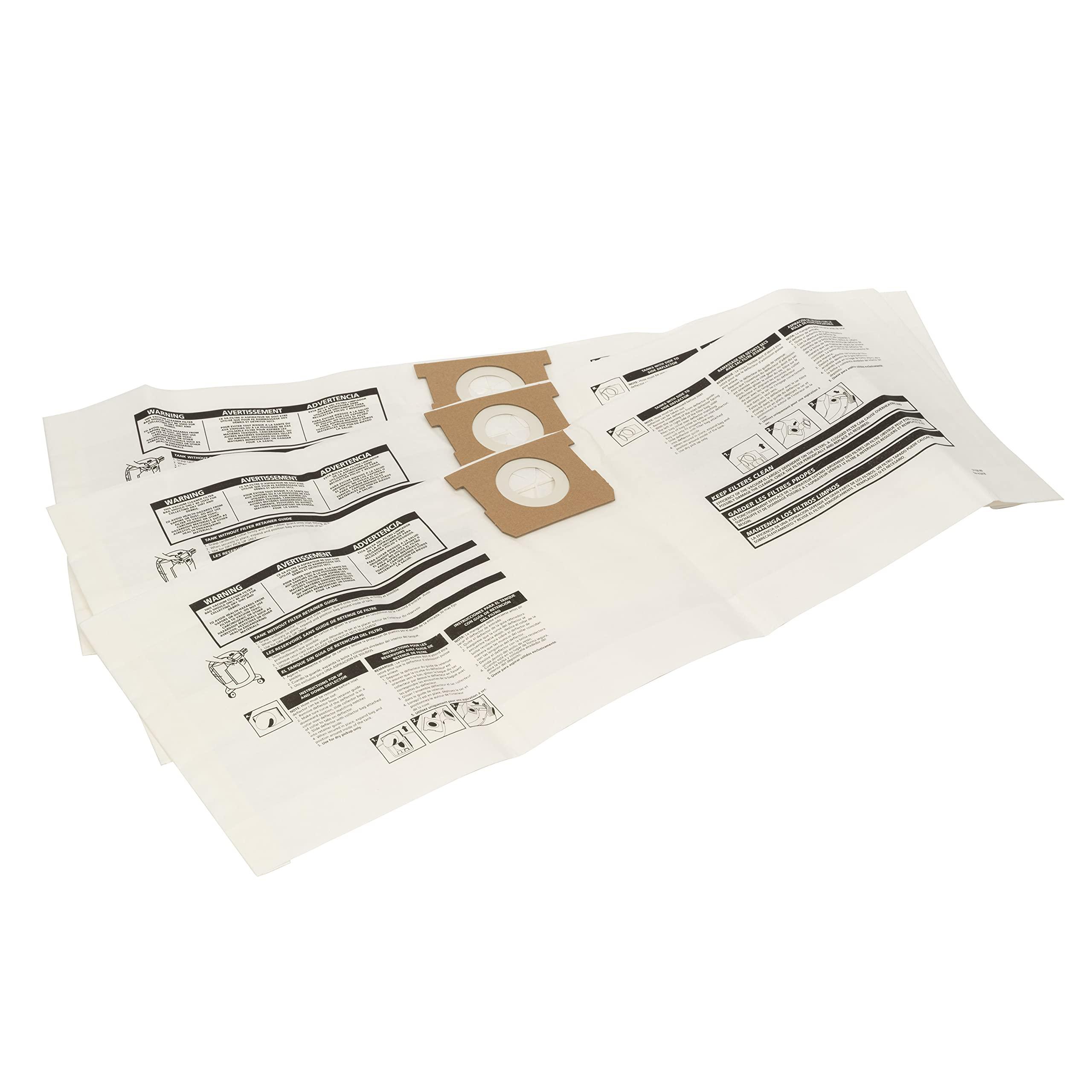 Shop-Vac Shop-Vac 9066133 Disposable Filter Bags, Fits 5-8 Gallon Vacs, For Dry Pick-Up Only, White Paper, (3-Pack)