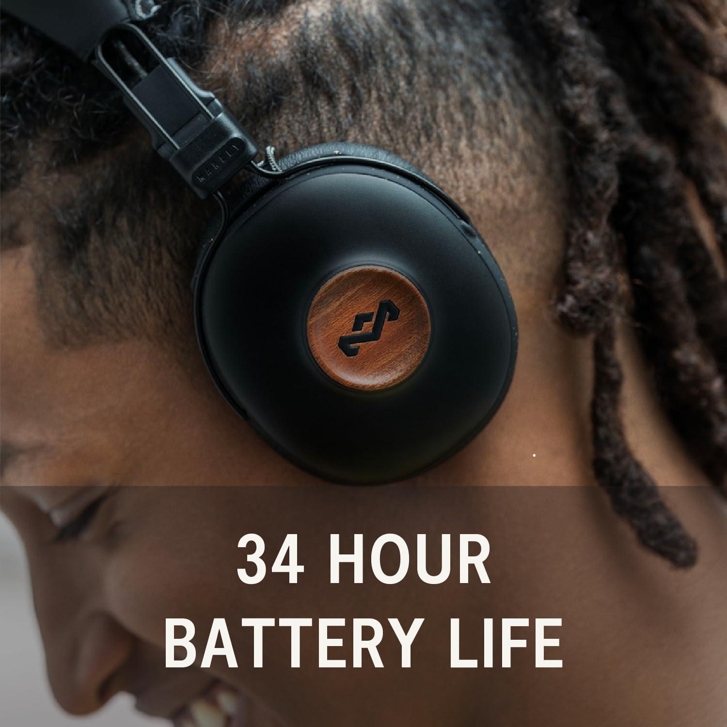 Marley House of Marley Positive Vibration Frequency: Over-Ear Wireless Headphones with Microphone, Wireless Bluetooth Connectivity, 34 Hours of Playtime and Quick Charge Technology, Signature Black