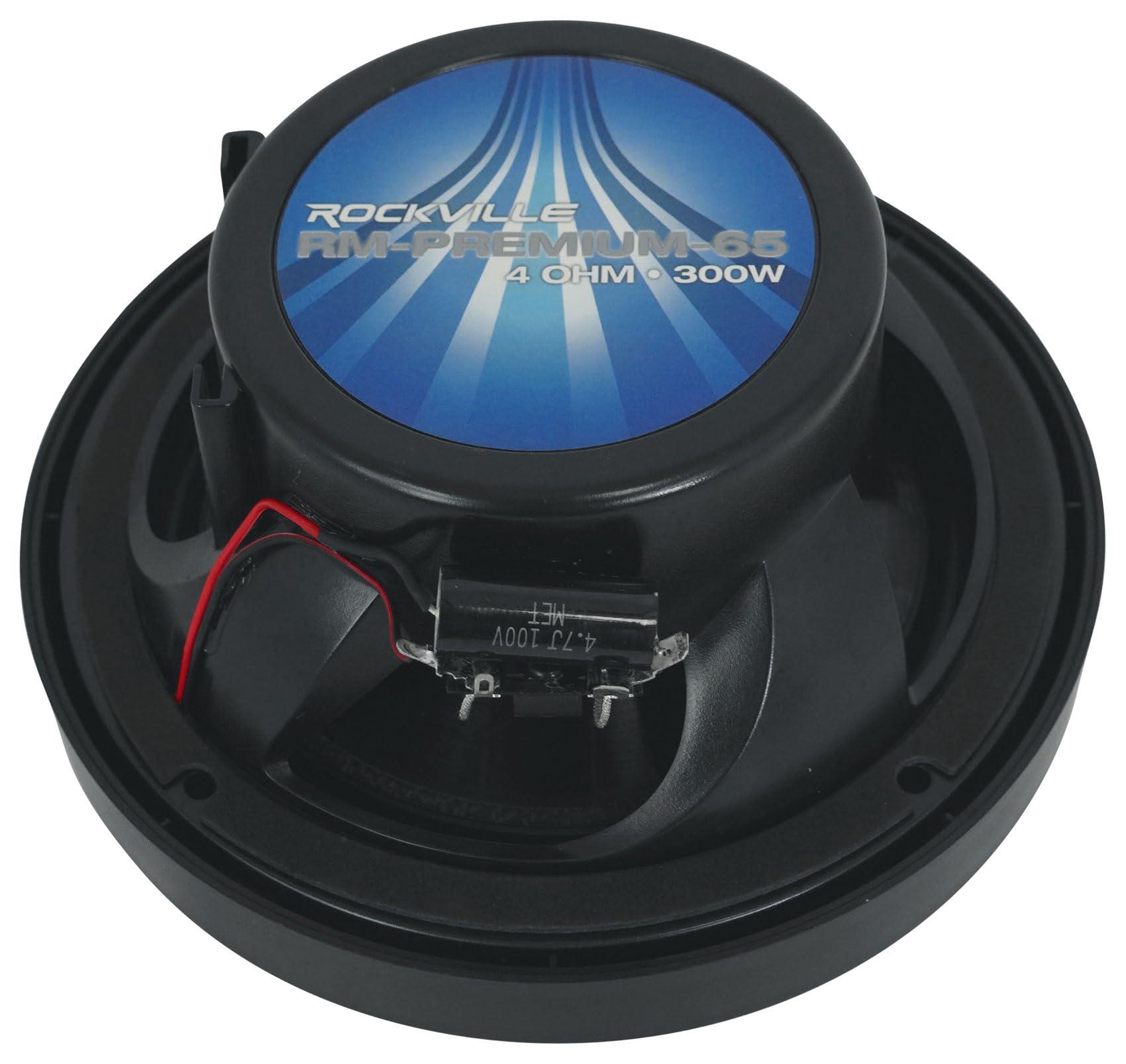 Rockville Rockville Pair RM-PREMIUM-65 Black 6.5" Marine Boat Speakers, 600W Peak/150W RMS, 4-Ohm, Crisp Audio, Waterproof Design, High-Power Handling for Boats and Outdoor Vehicles
