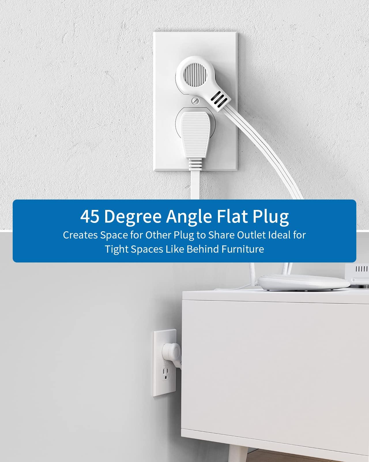 NTONPOWER Flat Extension Cord 15 ft, NTONPOWER Ultra Thin Flat Extension Cord Under Carpet, Rug, Door, Wall Mount Power Strip Flat Plug with 4 Outlets 2 USB, Overload Protection for Home Office Indoor, White