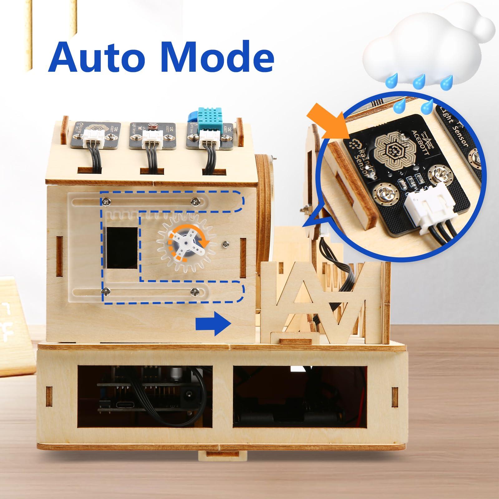 ACEBOTT ACEBOTT ESP32 Smart Home IoT Starter Kit Compatible with Arduino IDE, Electronics Home Automation Coding Kit, DIY Wooden House Building Sensor Set STEM Educational Set for Teens 15+