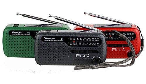 Kaito Kaito V1 Voyager Solar/Dynamo AM/FM/SW Emergency Radio with Cell Phone Charger and 3-LED Flashlight, Red