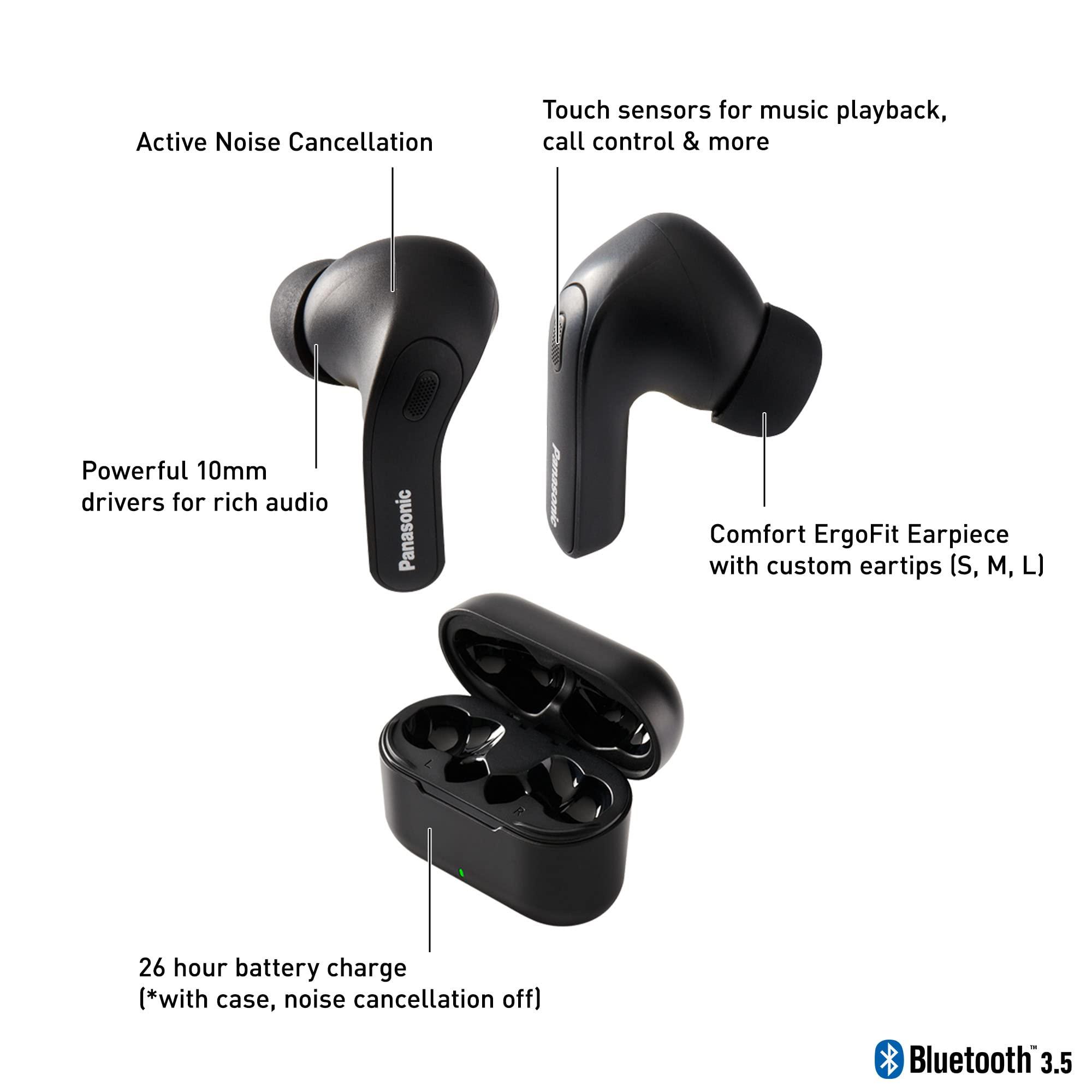 Panasonic Panasonic ErgoFit True Wireless Earbuds with Noise Cancelling, in Ear Headphones with XBS Powerful Bass, Bluetooth 5.3, Charging Case - RZ-B310W