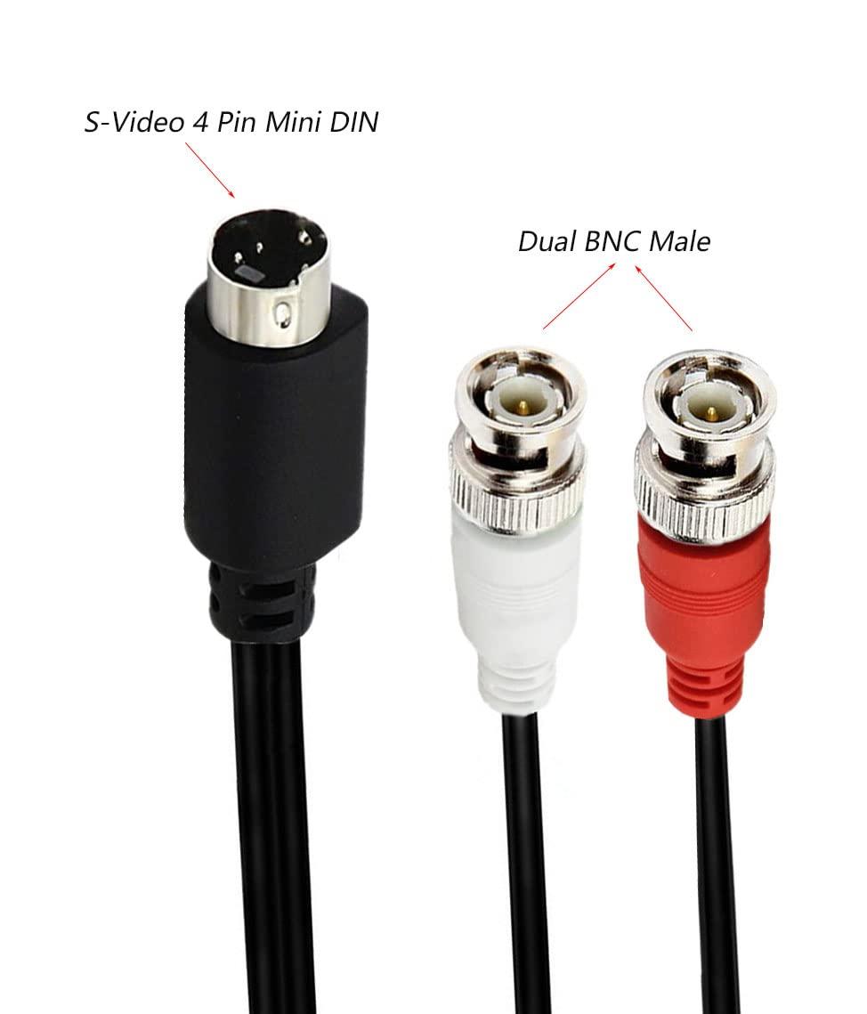 MTUERANC MTUERANC S-Video 4 Pin to Bnc Splitter Cable, Mini Din 4 Pin S-Video Male to Dual Bnc Male Splitter Connectors Cable