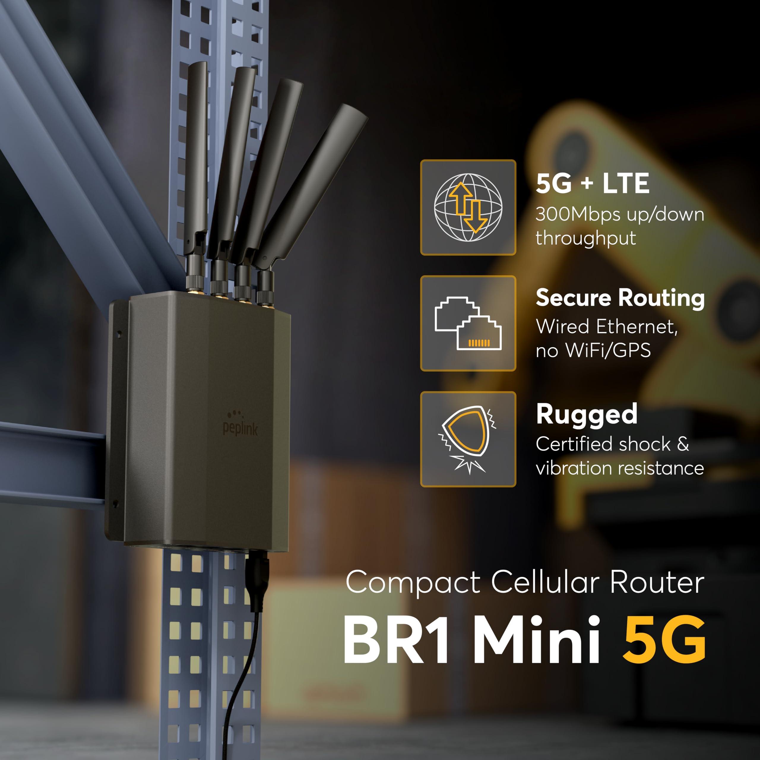 Peplink Peplink Cellular Router MAX BR1 Mini - 5G Router 5G/LTE Cellular Modem 3 Ethernet LAN Connections (no WiFi/GPS) Redundant SIM Slots, Built-in eSIM Upgradeable to Dual WAN VPN Capable