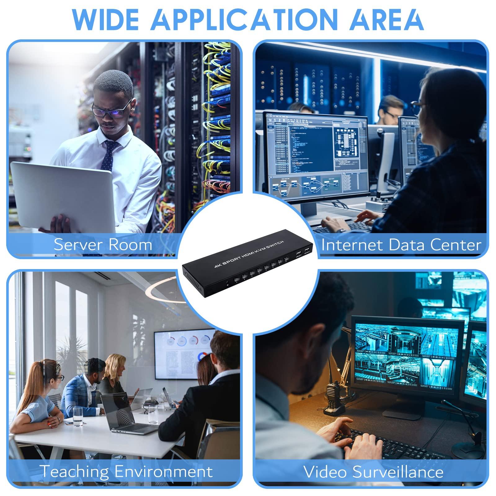 TCNEWCL TCNEWCL 8 Port KVM Switch HDMI, 4K@30Hz 8 in 1 Out HDMI KVM Switch for 8 PC Sharing 1 HD Monitor and 4 USB devices with IR Remote & 8 HDMI Cables