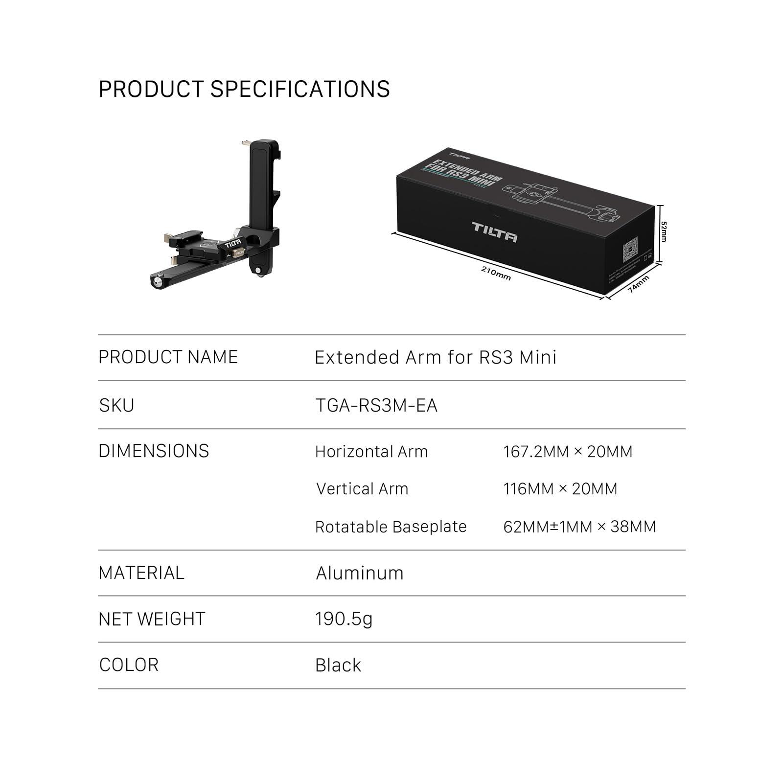 Tilta Tilta Extended Arm for RS3 Mini | Custom Designed | Lower Center of Gravity | ROTATABLE BASEPLATE | Extended ARM | Lightweight & Durable |TGA-RS3M-EA