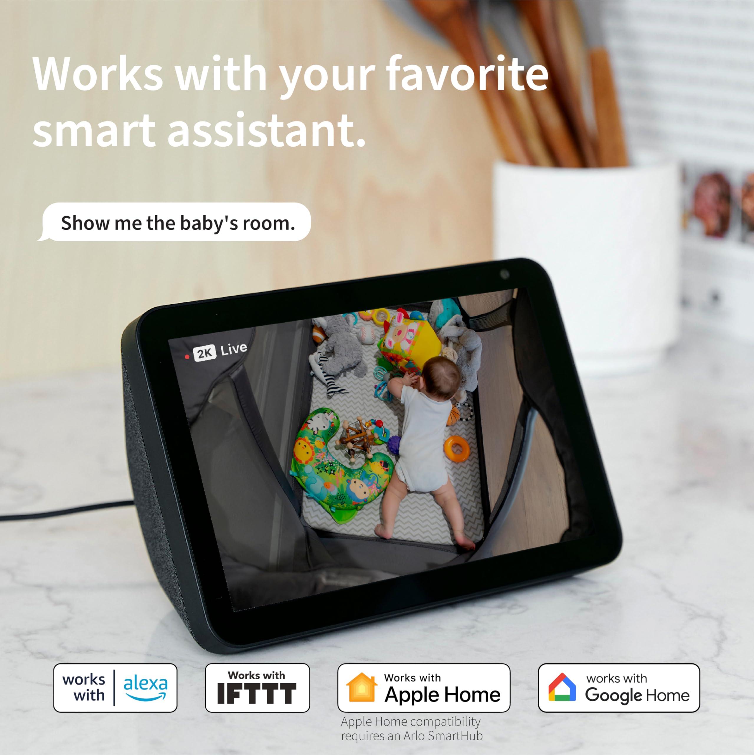 Arlo Arlo Essential Security Camera 2K | Indoor Only| 2nd Gen | Baby Monitor & Pet Camera | Wired Automated Privacy Shield, 2-Way Audio, Night Vision, Live Stream, Motion Alerts & Notifications White,1 Cam