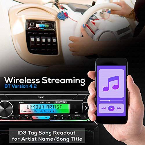Pyle Pyle Bluetooth Marine Receiver Stereo & Speaker Kit 300W Single DIN Boat Marine Head Unit l LCD, Mic, Hands-Free Calling, AUX, MP3/USB/SD, AM/FM Radio, Remote - PLMRK47BK (Black)