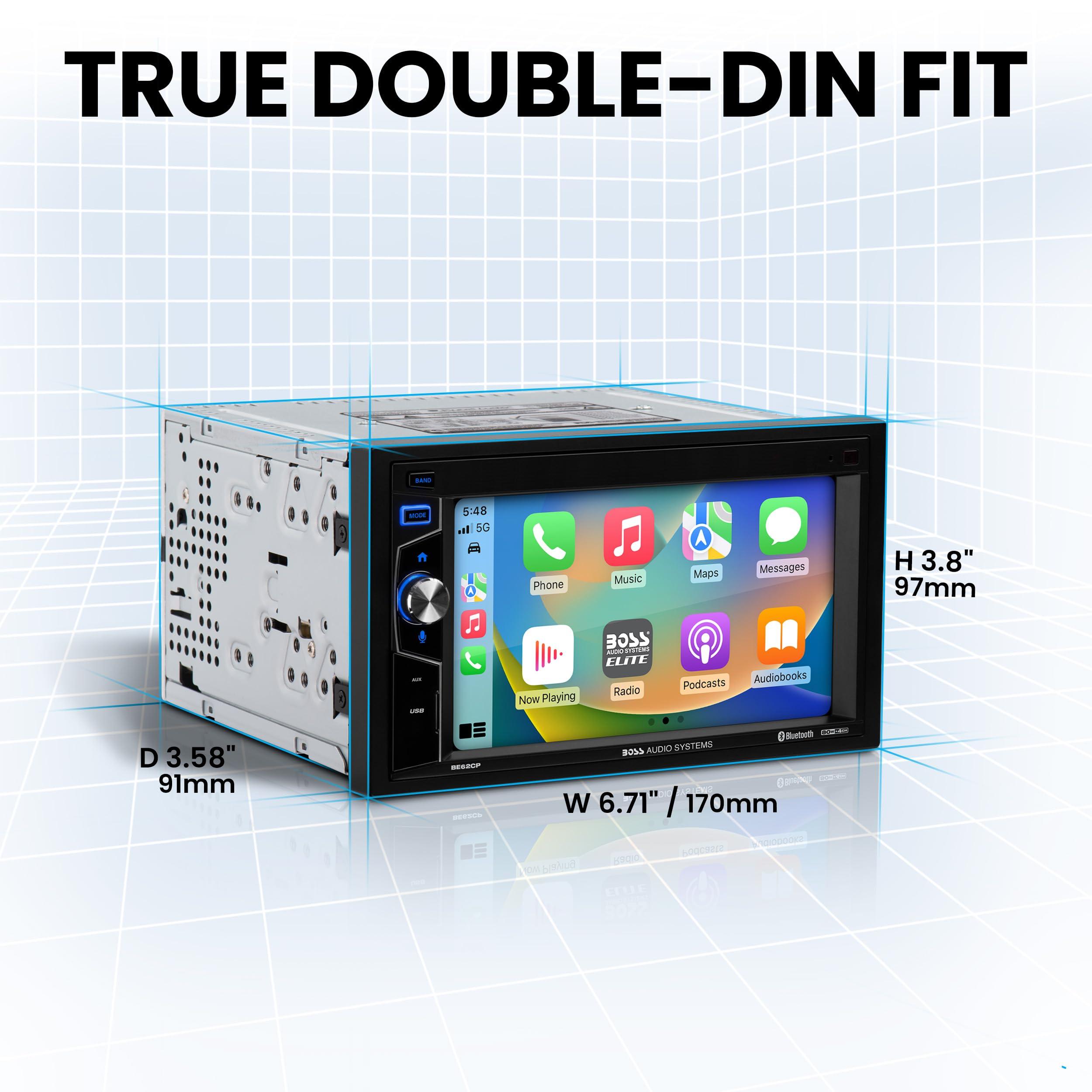 BOSS Audio Systems BOSS Audio Systems Elite Series BE62CP Car Stereo - Apple CarPlay, Double Din, 6.2 Inch Touchscreen, Bluetooth, No CD DVD Player, AM/FM Radio Receiver