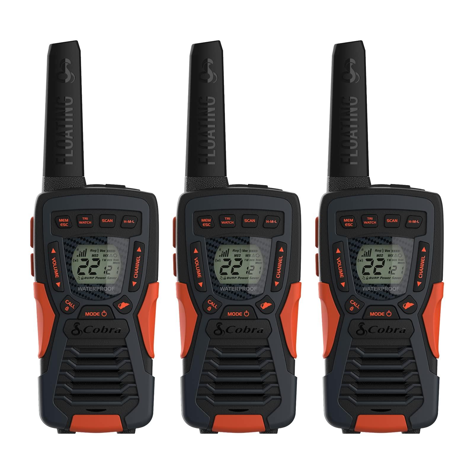 Cobra Cobra CXT10953PH-M Emergency Two-Way Radios, Waterproof Walkie Talkies, Up to 40 Mile Range, 22 Channels and NOAA Weather Channels, UHF/FM Ultra-Clear Reception, 3-Pack