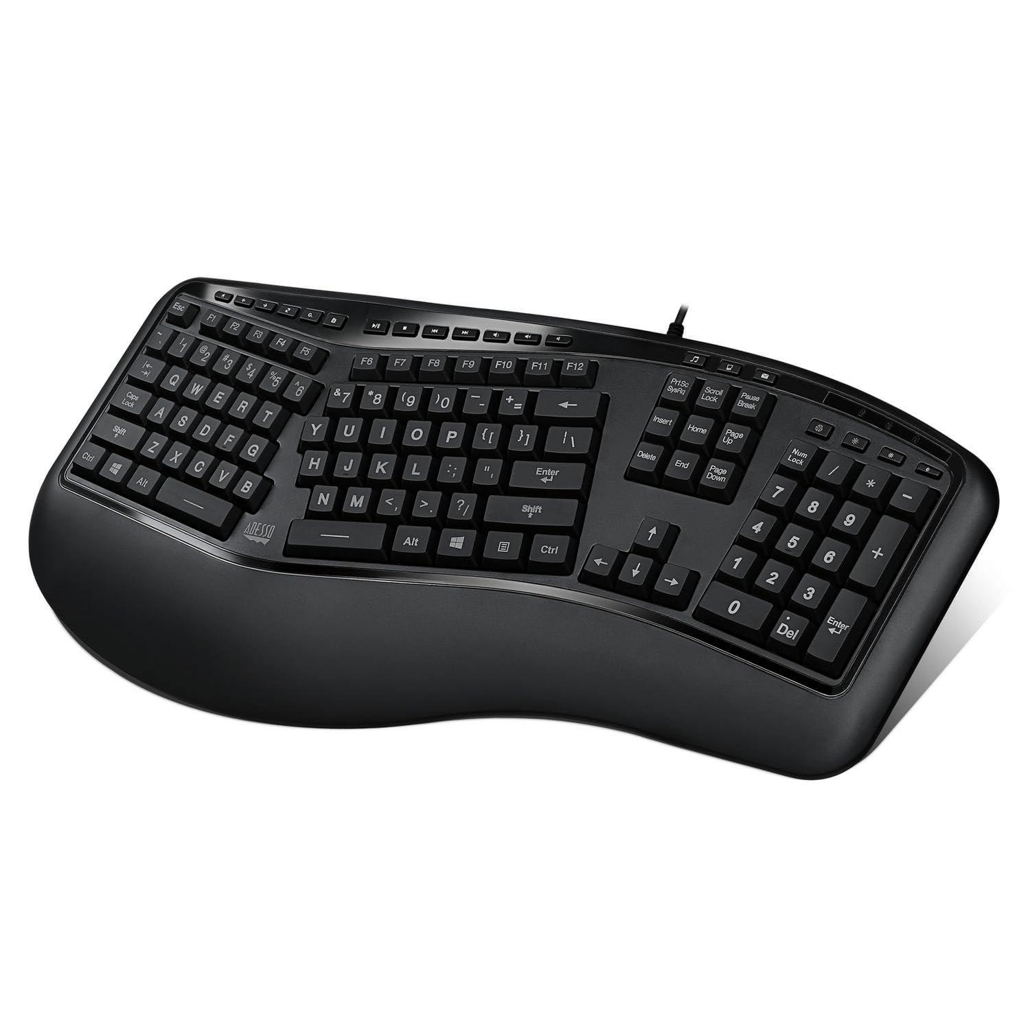 Adesso Adesso Tru-Form 150 3-Color Illuminated Ergonomic Keyboard AKB-150EB