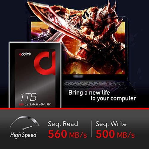 Addlink Addlink S20 1TB PS4 Compatible SATA III 2.5" Inch Extreme Quality Internal SSD 500MB/s Maximum Speed, Perfect HDD Replacement/Upgrade for Laptops, PCs & Sony PS4 (ad1TBS20S3S)