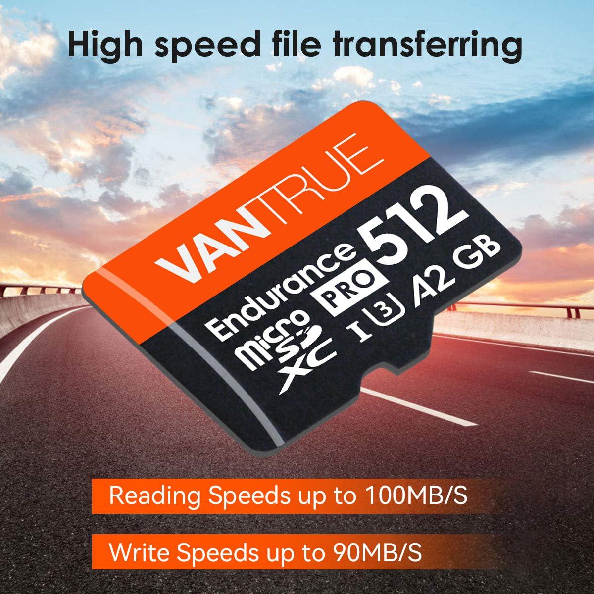 VANTRUE Vantrue 512GB microSDXC UHS-I U3 4K UHD Video High Speed Transfer Monitoring SD Card with Adapter for Dash Cams, Body Cams, Action Camera, Surveillance & Security Cams
