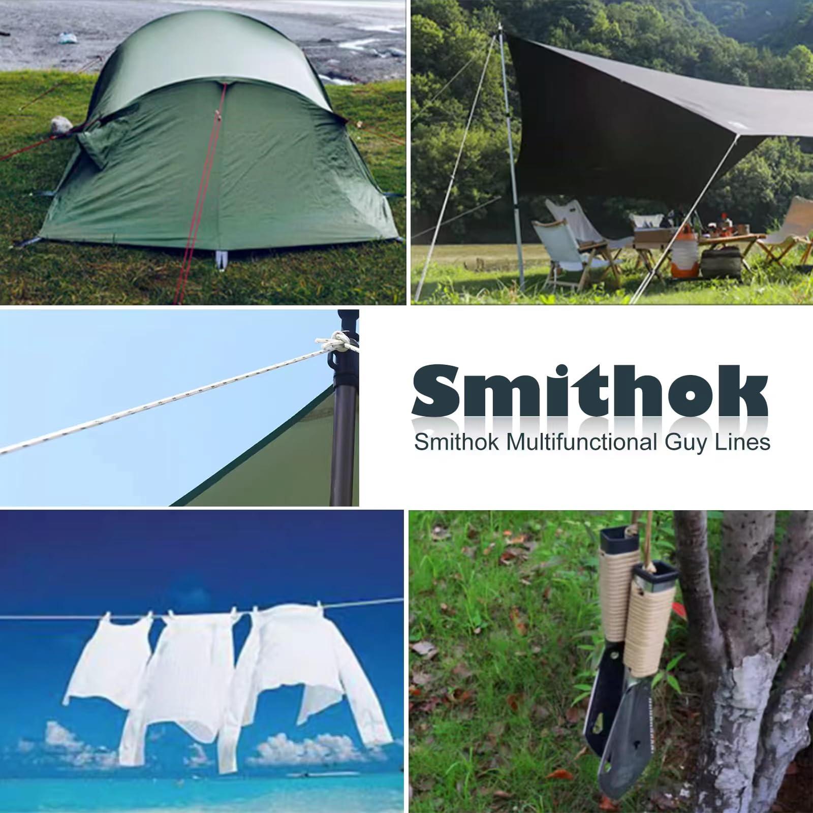 Smithok Smithok 16.4ft 6 Pack 4mm Guy Lines Ultralight Tent Cords with Aluminum Adjuster Tensioner Outdoor Camping Guylines Ropes for Tent Tarp,Climbing,Hiking Backpacking (Red)