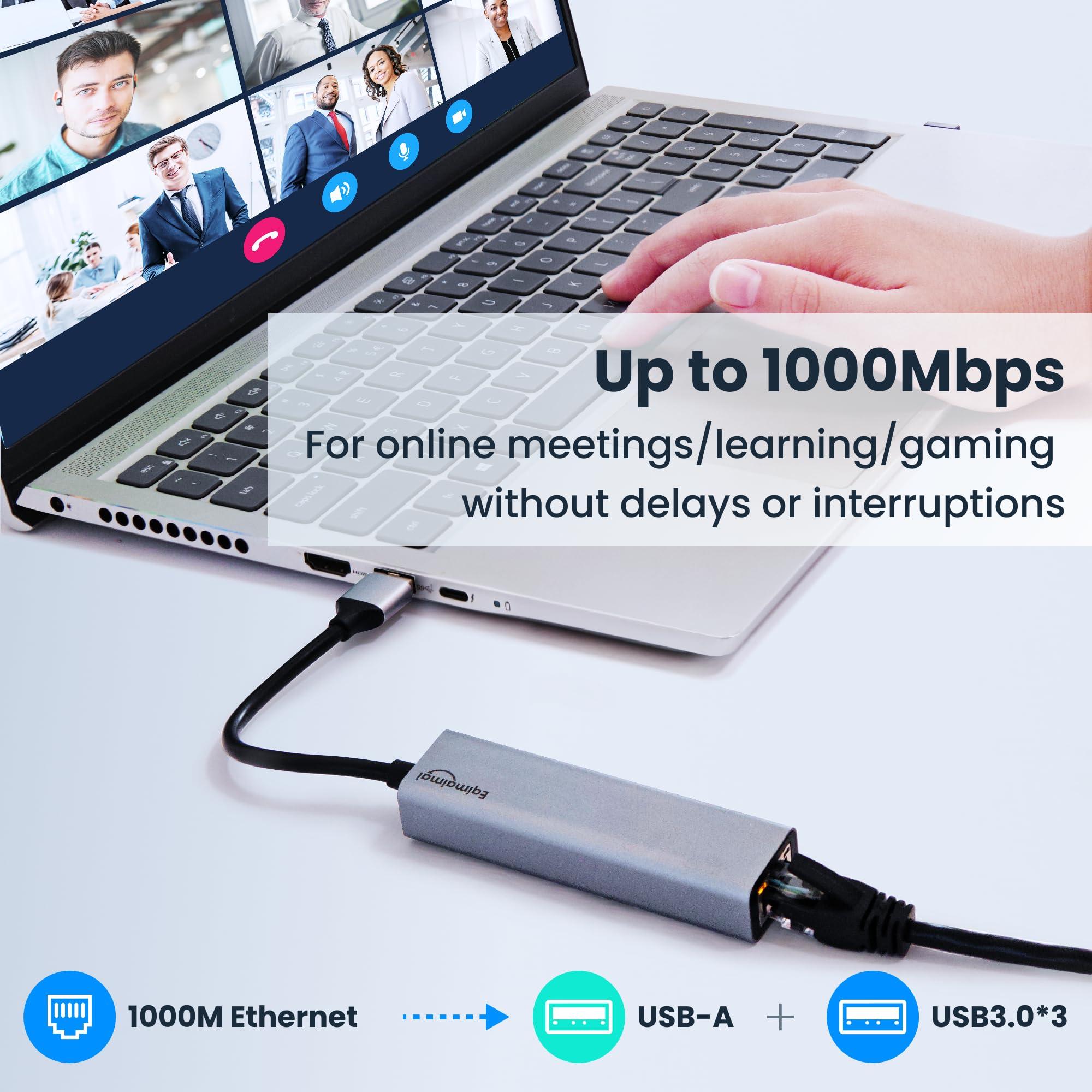 eqimaimai USB to Ethernet Adapter,USB Hub with Ethernet,USB 3.0 Hub with RJ45,USB A to Ethernet with USB 3.0 Ports,USB Hub with 1GB RJ45 Ethernet,Compatible with Windows,Mac OS,Linux,and More