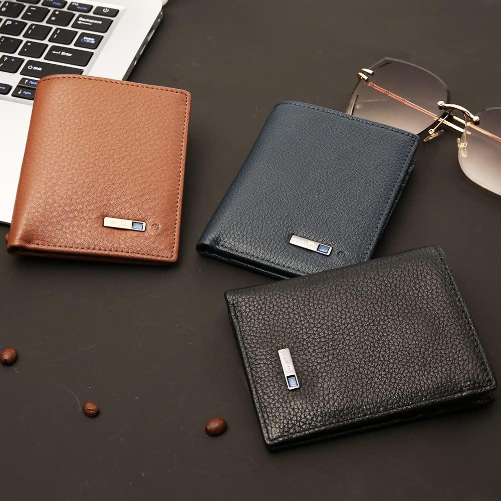 SMART LB SMART LB Anti-Lost Bluetooth Wallet Tracker & Finder, Mens Slim Minimalist trackable Cool leather wallet Credit Card Holder Gifts with Box(Black)