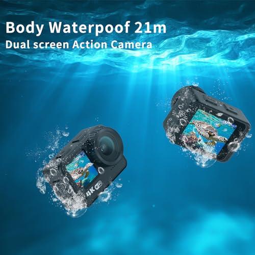Andoer Andoer 4K 60FPS Action Camera 24MP WiFi Sports Camera 170Wide Angle Lens Dual Screen Touch Control Anti-Shake 21M/69ft Body Waterproof with Mounting Accessories Kit for Diving Surfing Skiing Cycling