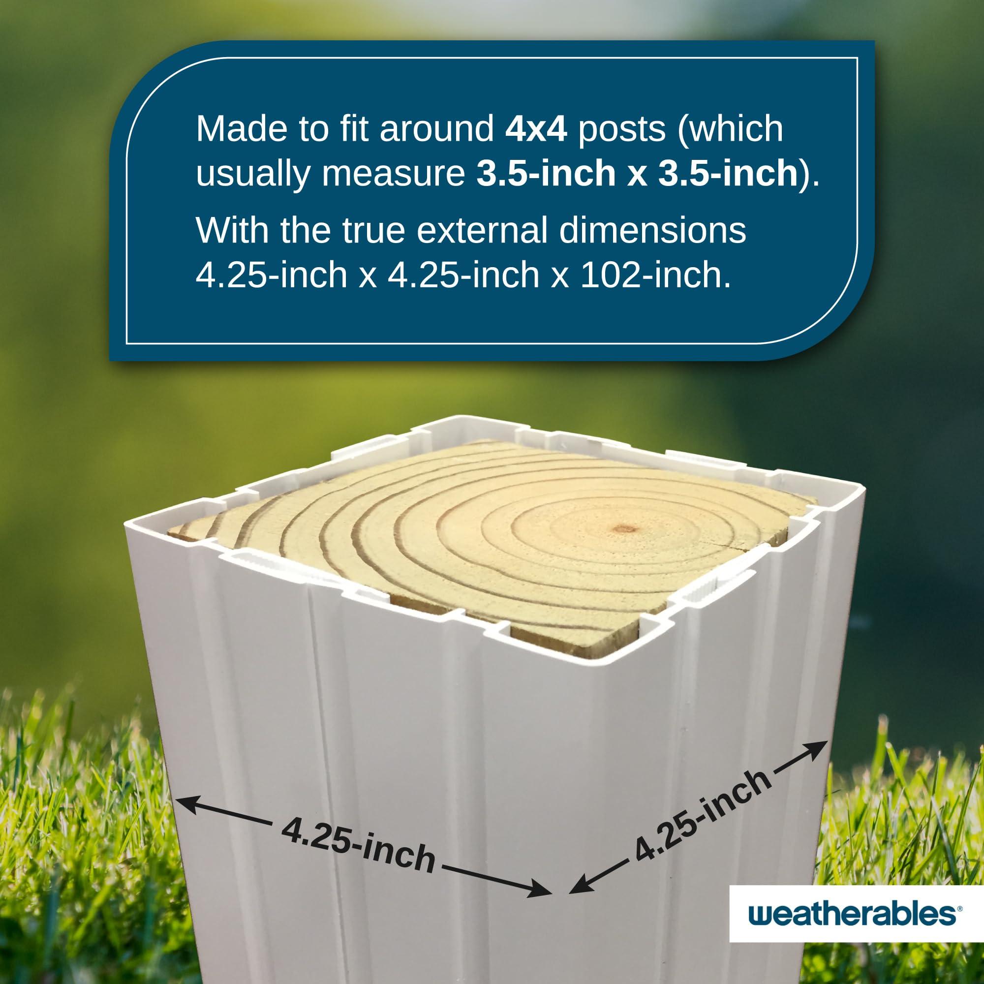 WEATHERABLES Weatherables 4x4 Vinyl Post Wrap Weatherproof Premium Outdoor Vinyl Porch Post Wrap with Fluted Design for Quickly Refreshing Existing Deck, Patio, and Porch Posts (4\"x4\"x102\", White Fluted)
