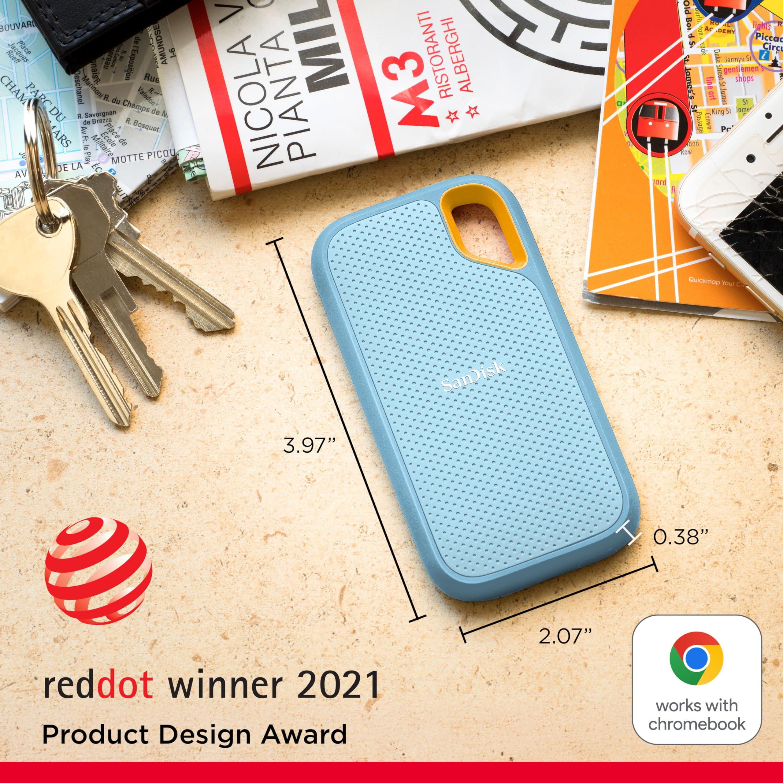 SanDisk SanDisk 4TB Extreme Portable SSD - Up to 1050MB/s, USB-C, USB 3.2 Gen 2, IP65 Water and dust Resistance, Updated Firmware, Sky Blue - External Solid State Drive - SDSSDE61-4T00-G25B