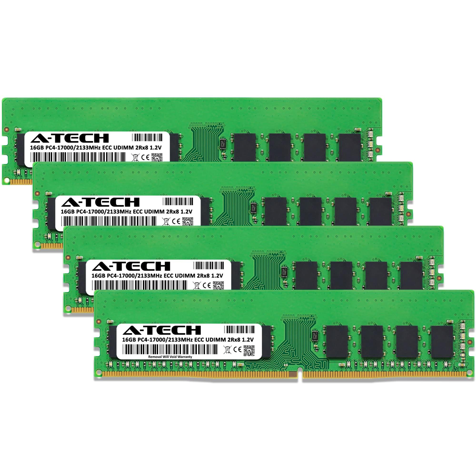 A-Tech A-Tech 64GB Kit (4x16GB) RAM for Supermicro SuperServer 1019S-WR, 5019C-WR, 5019S-WR | DDR4 2133MHz PC4-17000 ECC-UDIMM 2Rx8 ECC Unbuffered Server Memory Upgrade