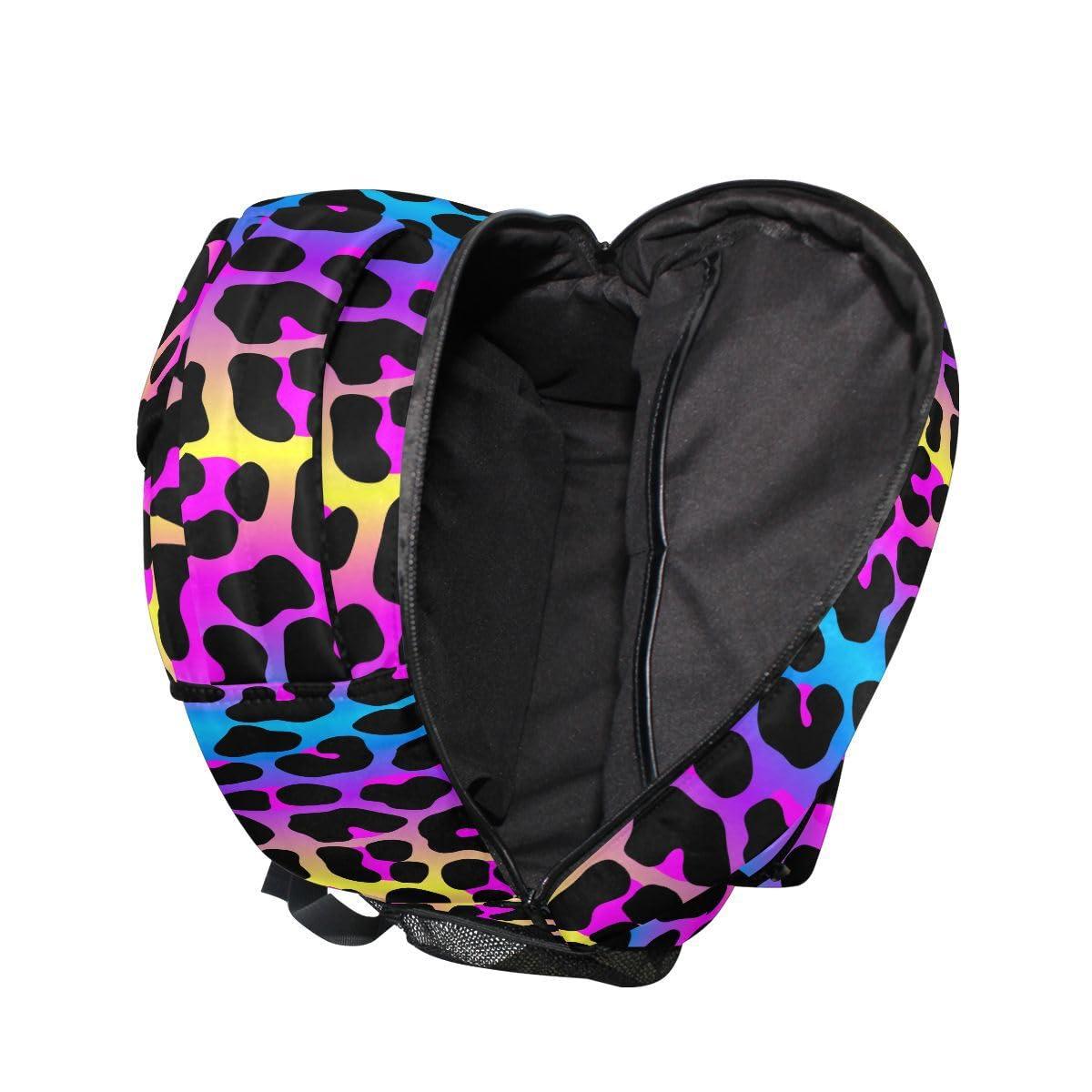 senya Leopard Print Cheetah Neon Gradient Backpack School Bag Travel Daypack Rucksack for Students Boys Girls, Laptop Backpack