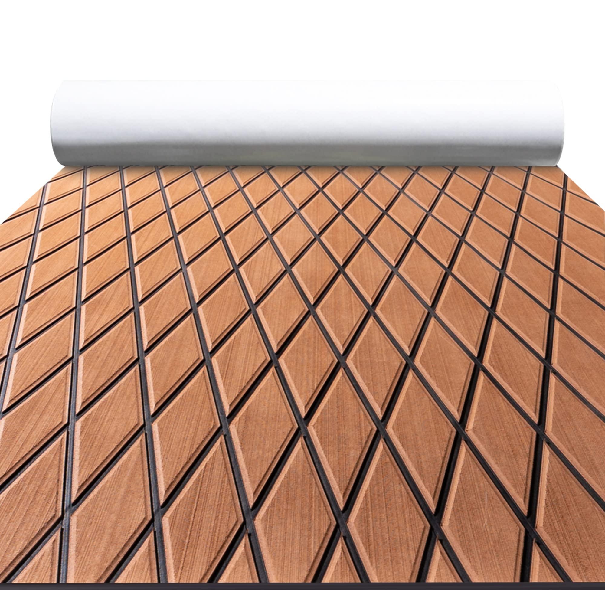 FOCEAN FOCEAN Boat Flooring EVA Foam Boat Decking Marine Mat Non-Slip Self-Adhesive Flooring Sheet for Motorboat Kayak Surfboard Garden Flooring Swimming Pools, 75\'\'x 28\'\', Brown with Black Lines