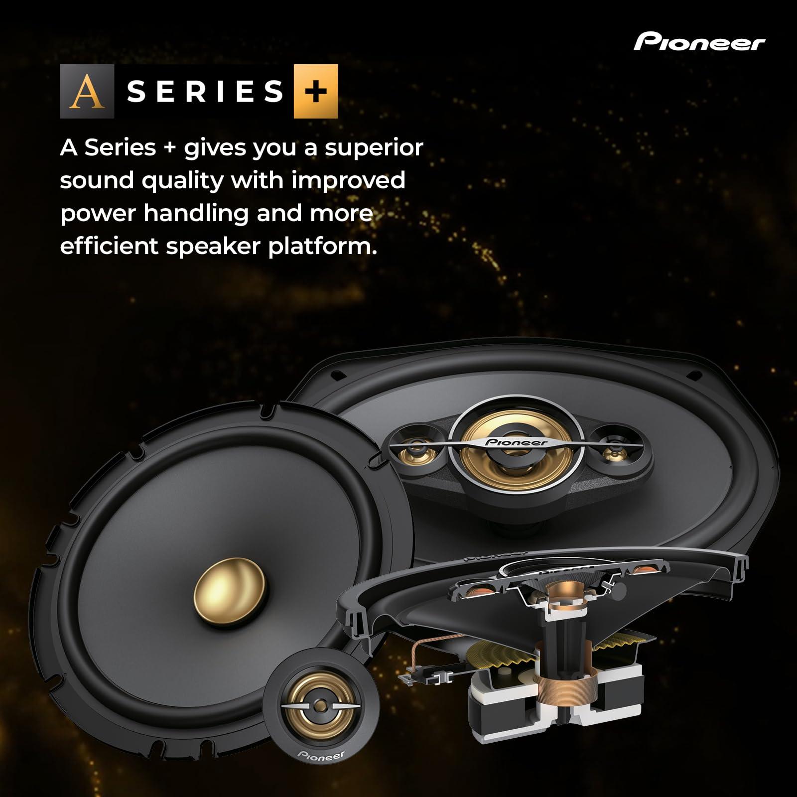 PIONEER Pioneer TS-A1681F, 4-Way Coaxial Car Audio Speakers, Full Range, Clear Sound Quality, Easy Installation and Enhanced Bass Response, Black and Gold Colored 6.5 Round Speakers