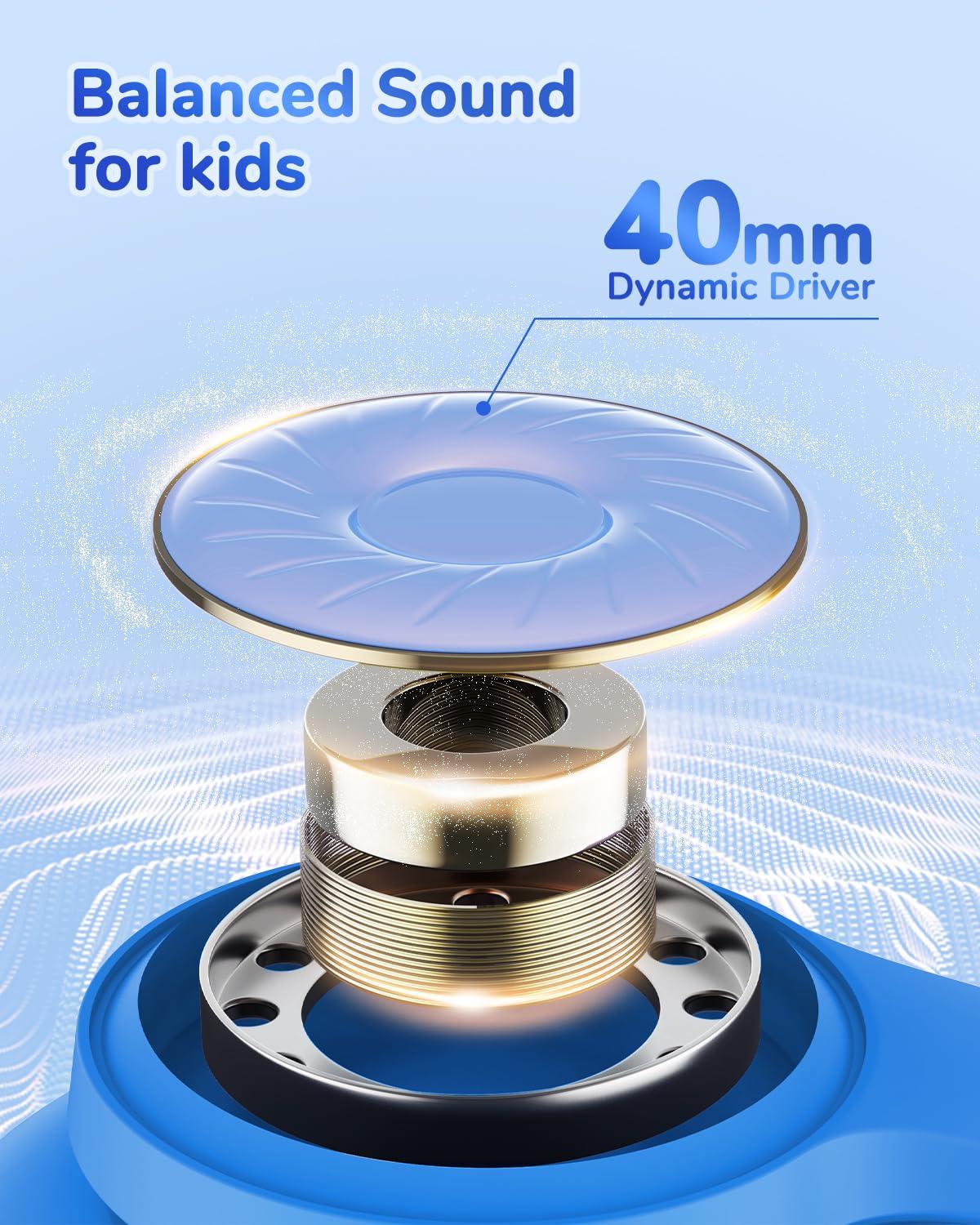 iClever iClever BTH26 Active Noise Cancelling Headphones for Kids, 60H Play Time, Safe Volume 80dBA, Type C Fast Charging, Bluetooth5.4, Kids Bluetooth Headphones with Mic AUX Cord for iPad Airplane, Blue