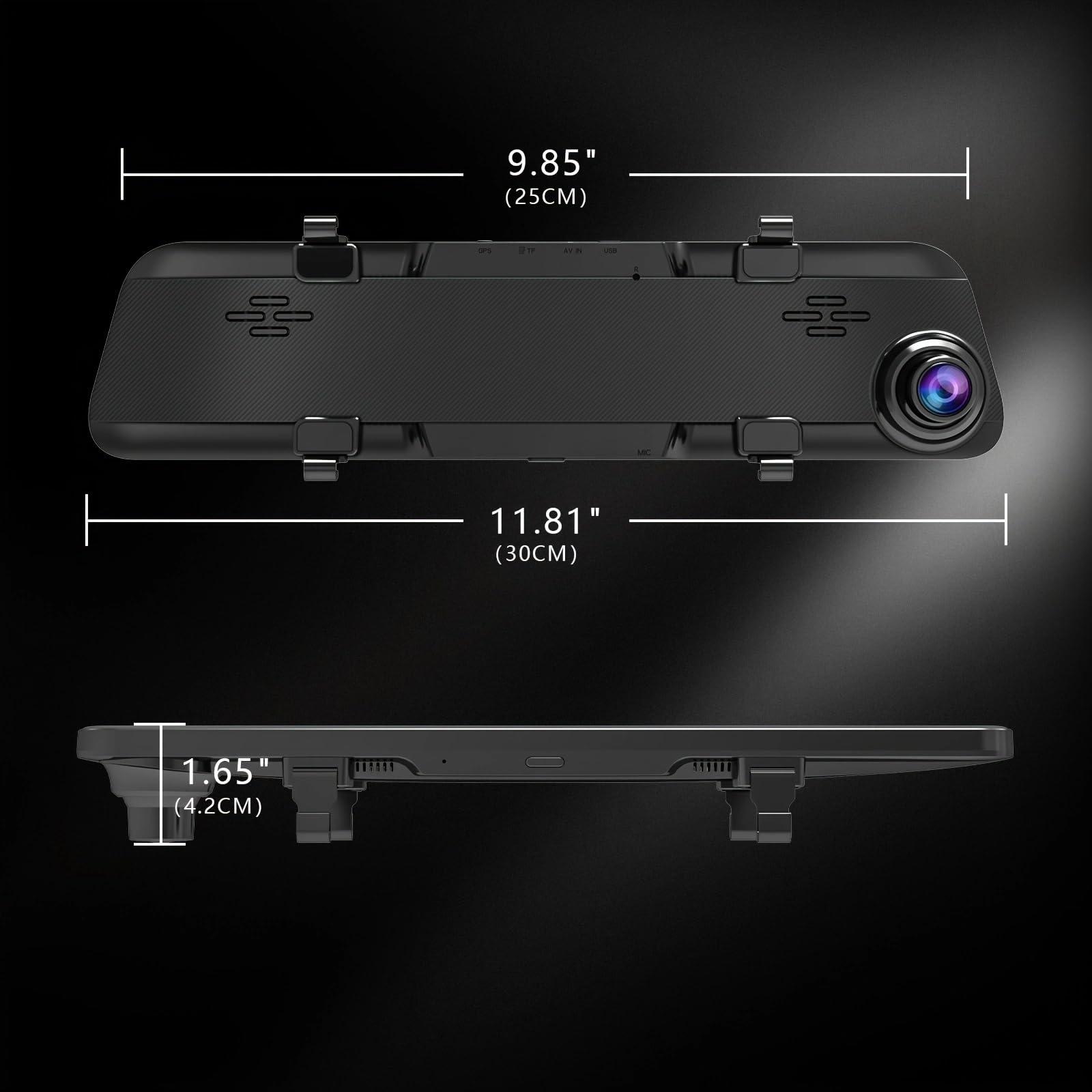 JOMISE JOMISE 4K 12" Rear View Mirror Camera, 2160P Full HD Rearview Mirror, Mirror Dash Cam Front and Rear, Waterproof Backup WDR Camera, Night Vision, Parking Assist, Speed Alert, 64GB Card Included- K17