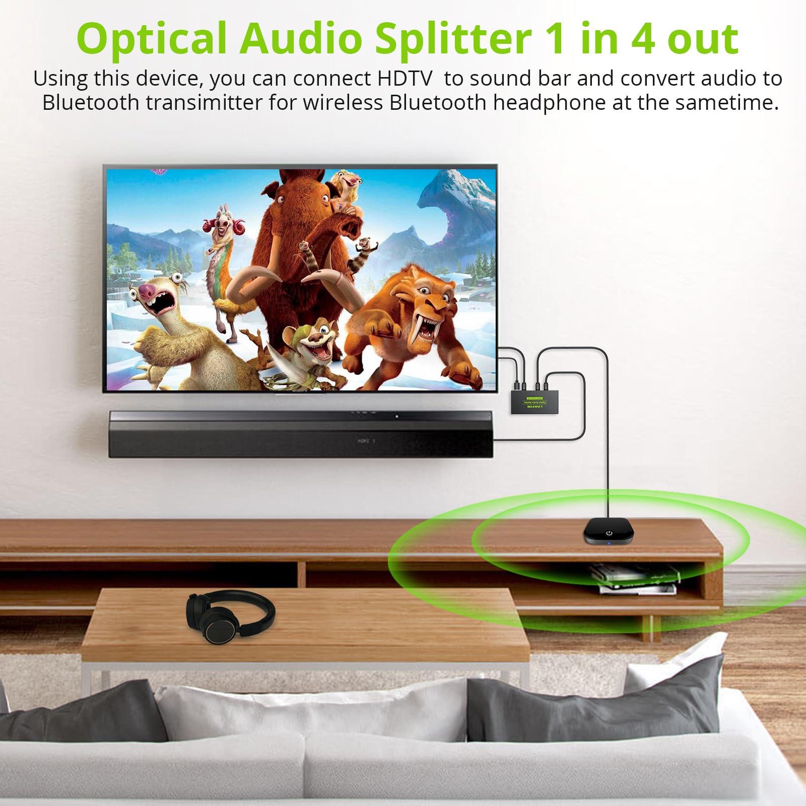 LiNKFOR LiNKFOR Digital Optical Audio 1x4 Splitter Digital SPDIF Toslink Optical Fiber Audio Splitter 1 in 4 Out Aluminum Alloy with Optical Cable for PS3 Blue-Ray DVD HDTV