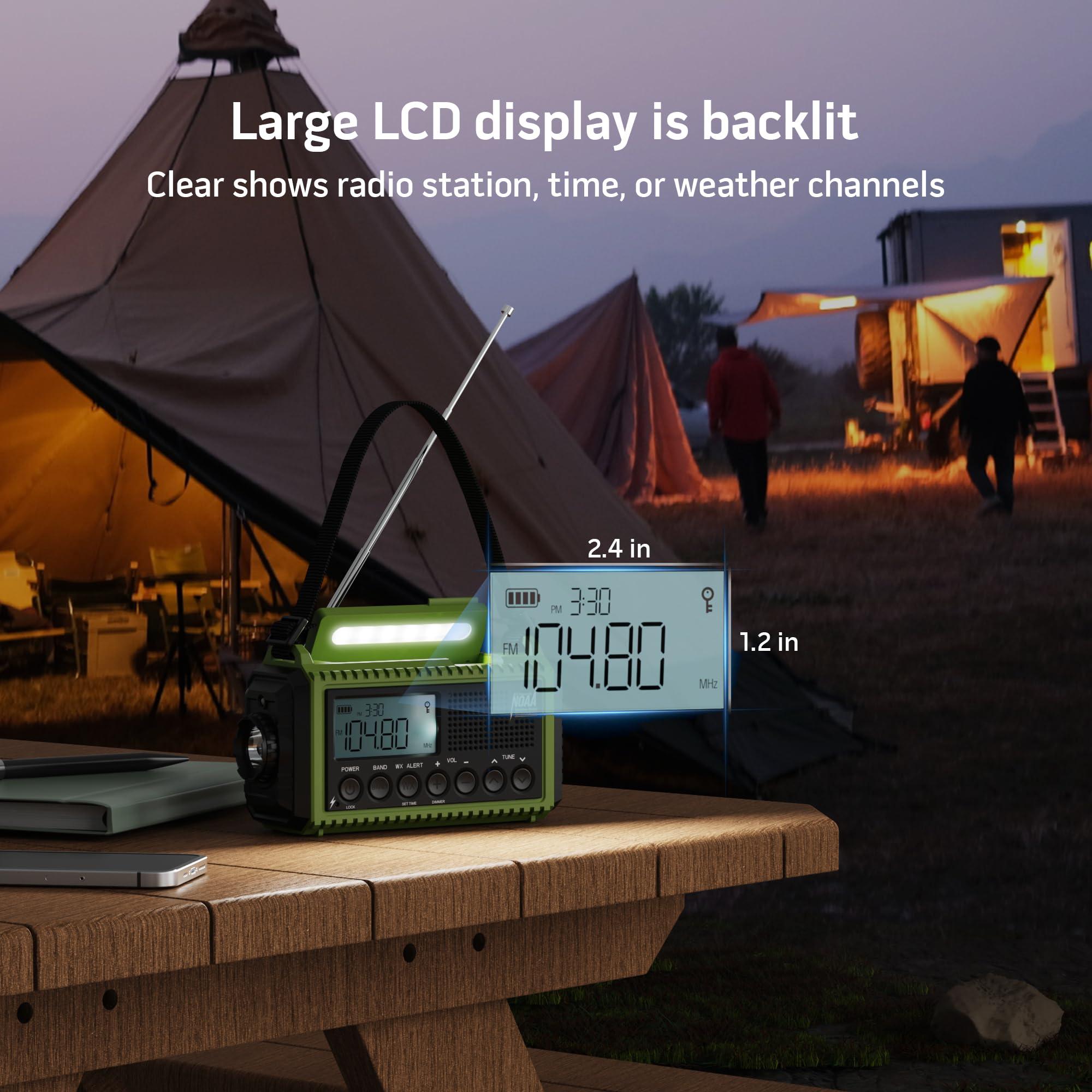 Mesqool Emergency Radio,5000 NOAA Weather Radio with AM/FM/NOAA/SW,SOS Battery Operated Radio,5 Way Powered Emergency Hand Crank with USB Charger, Flashlight, Reading Lamp, Headphone Jack for Outdoor