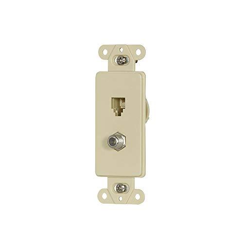 Eaton Eaton 3562V Decorator Insert Combination Telephone Jack with 4-Conductors and Type F Coaxial Adapter, Ivory