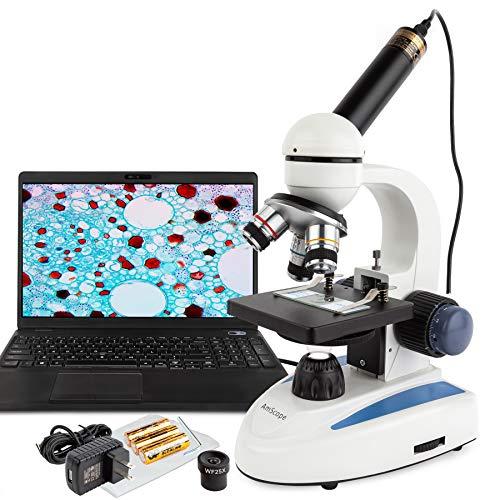 AmScope AmScope M158C-SP14-WM-E 40X-1000X Biology Science Metal Glass Student Microscope with USB Digital Camera, Slide Preparation Kit and Book