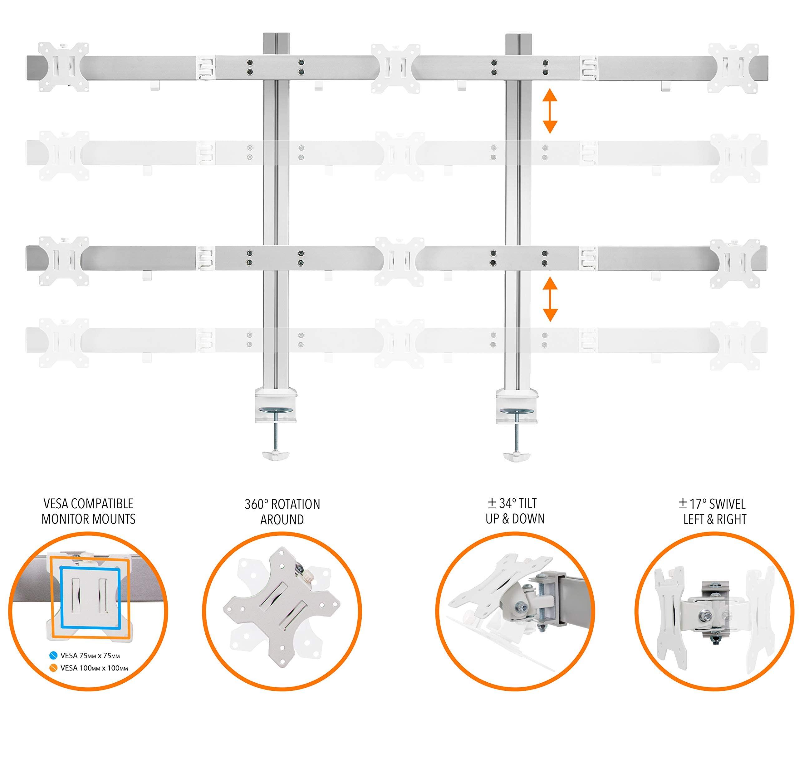Stand Steady Stand Steady 6 Monitor Mount Desk Setup - Heavy-Duty Height Adjustable Monitor Stand, Swivel Arm with Clamp-On Base, 6 Screen VESA Mount Fits Most LCD/LED Monitors 17-32 in. (Silver, 6 Mounts)